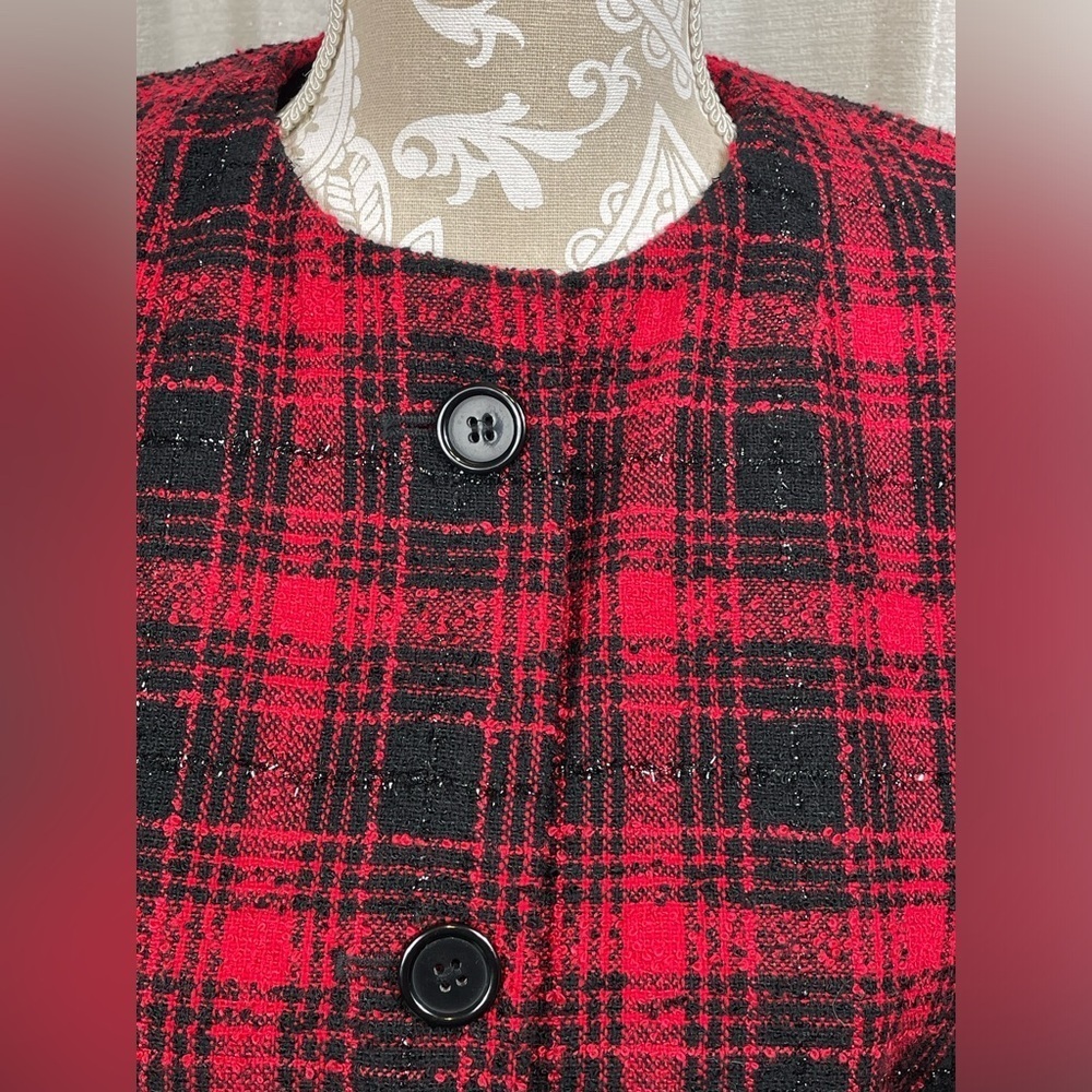 Preston & York Petites Red Plaid Wool-Blend Jacket | Size 14P - Picture 4 of 6